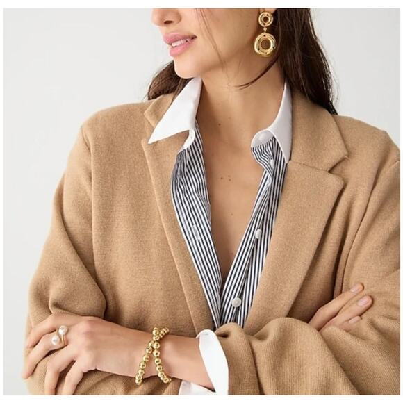 J Crew Cecile Relaxed Knit Sweater Blazer One-Button Heather Khaki Camel XL - Picture 2 of 5